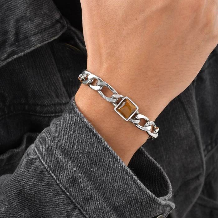 Wholesale Stainless Steel Chain Bracelet with Tiger Eye
