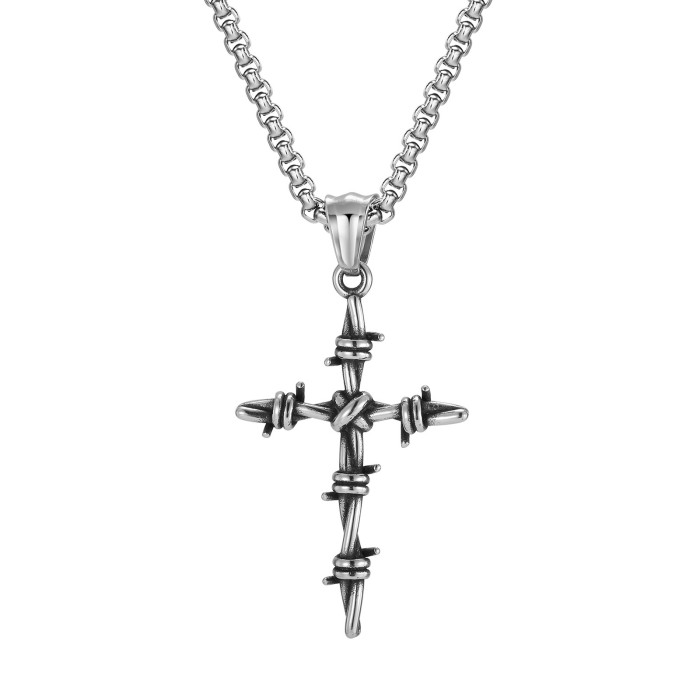 Stainless Steel Barbed Wire Cross Necklace Wholesale