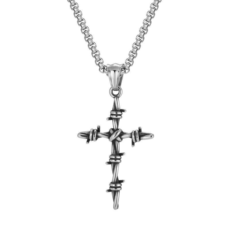 Stainless Steel Barbed Wire Cross Necklace Wholesale