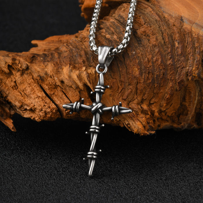 Stainless Steel Barbed Wire Cross Necklace Wholesale