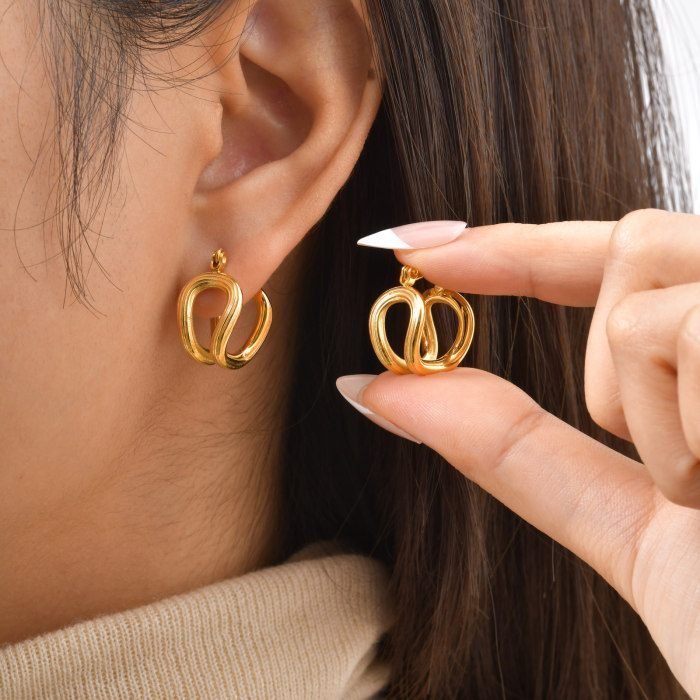 Wholesale Stainless Steel Sculptural Gold Hoop Earrings