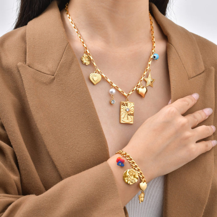 Wholesale Gold Charm Necklace and Bracelet Set