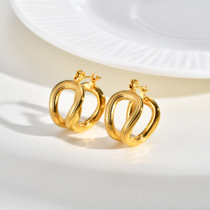 Wholesale Stainless Steel Sculptural Gold Hoop Earrings
