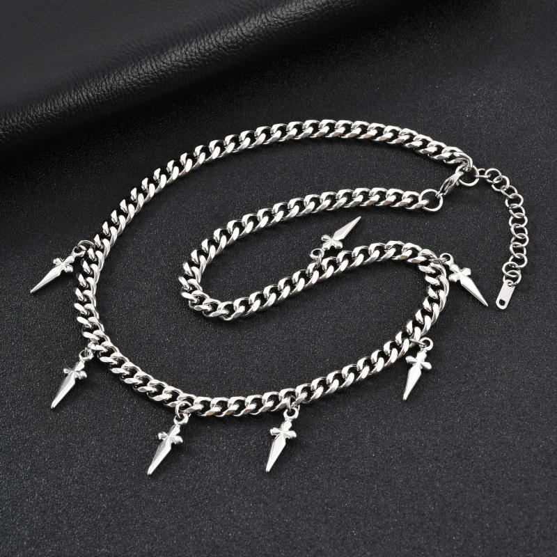 Men’s Stainless Steel Dagger Pendant Chain Necklace