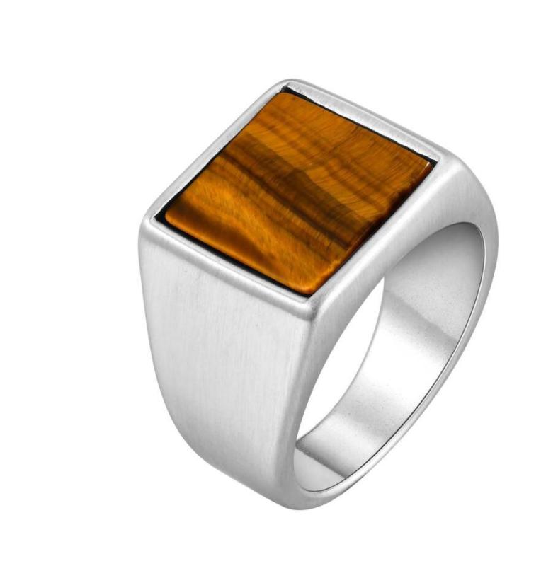 Stainless Steel Tiger Eye Signet Ring for Men