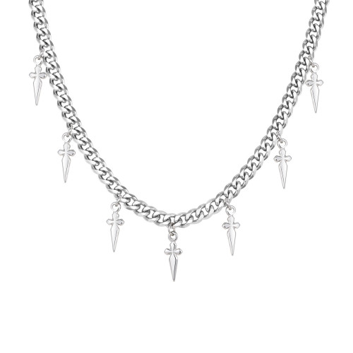 Men’s Stainless Steel Dagger Pendant Chain Necklace