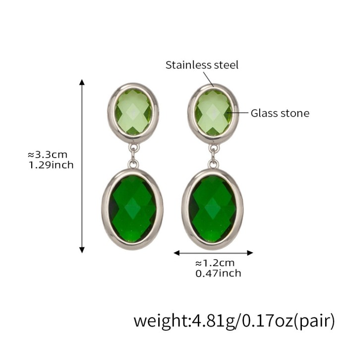 Wholesale Stainless Steel Oval Double Drop Gemstone Earrings
