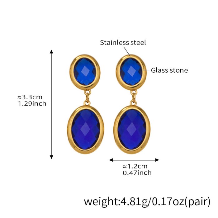 Wholesale Stainless Steel Oval Double Drop Gemstone Earrings
