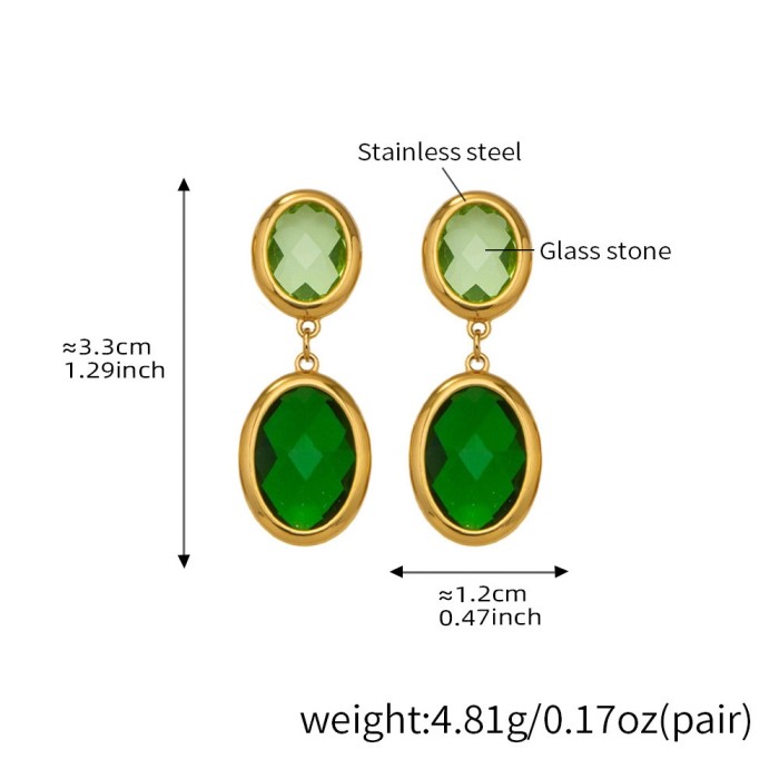 Wholesale Stainless Steel Oval Double Drop Gemstone Earrings