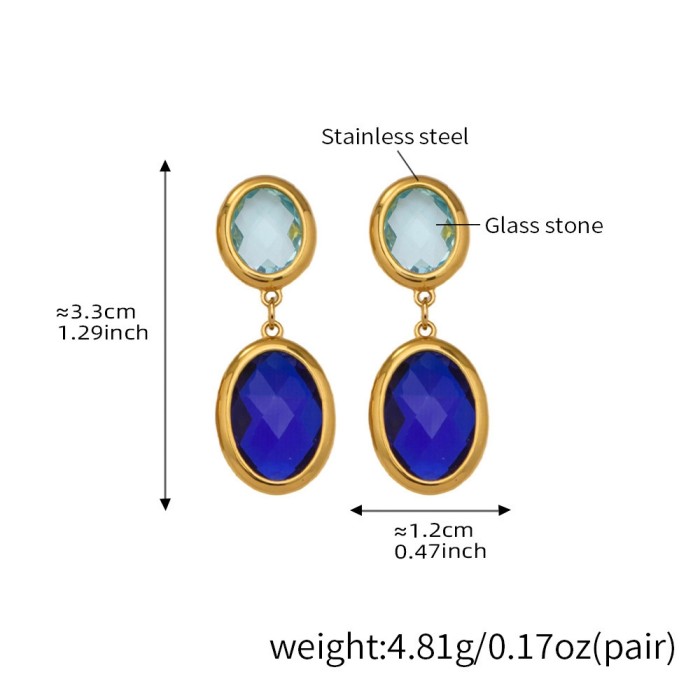 Wholesale Stainless Steel Oval Double Drop Gemstone Earrings