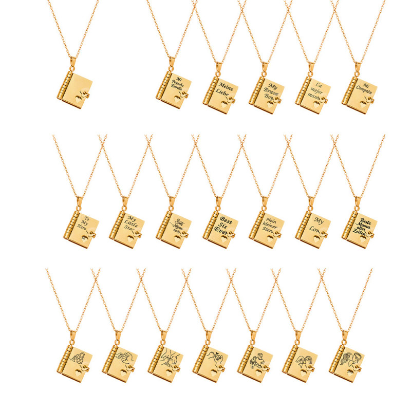 Wholesale Stainless Steel Book Pendant Necklace