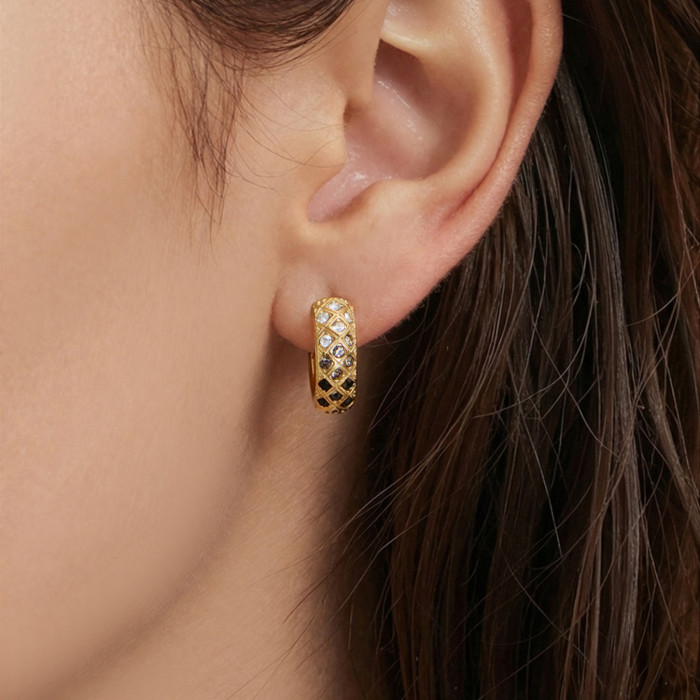 Wholesale Stainless Steel Gold Pave Hoop Earrings