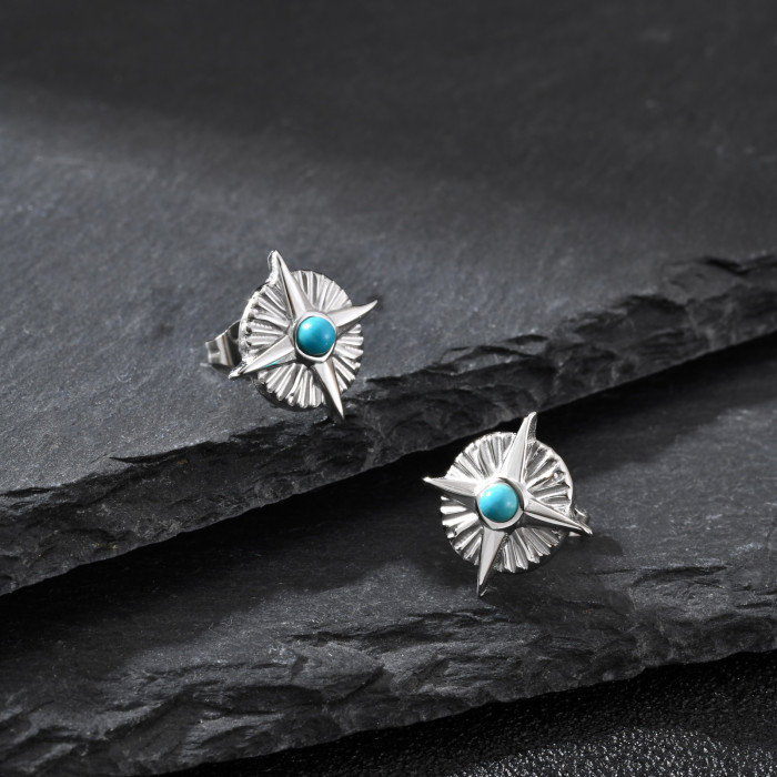 Wholesale Stainless Steel Turquoise Starburst Stud Earrings