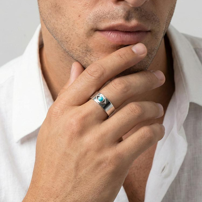 Wholesale Stainless Steel Turquoise Open Cuff Ring