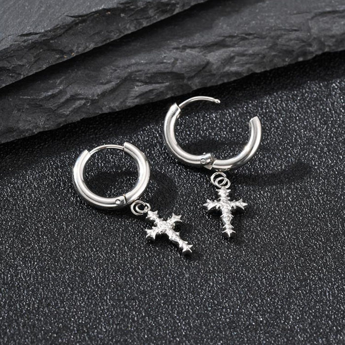 Wholesale Stainless Steel Cross Dangle Hoop Earrings