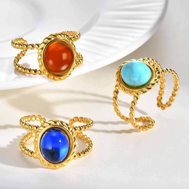 Wholesale Stainless Steel Vintage Beaded Stone Rings