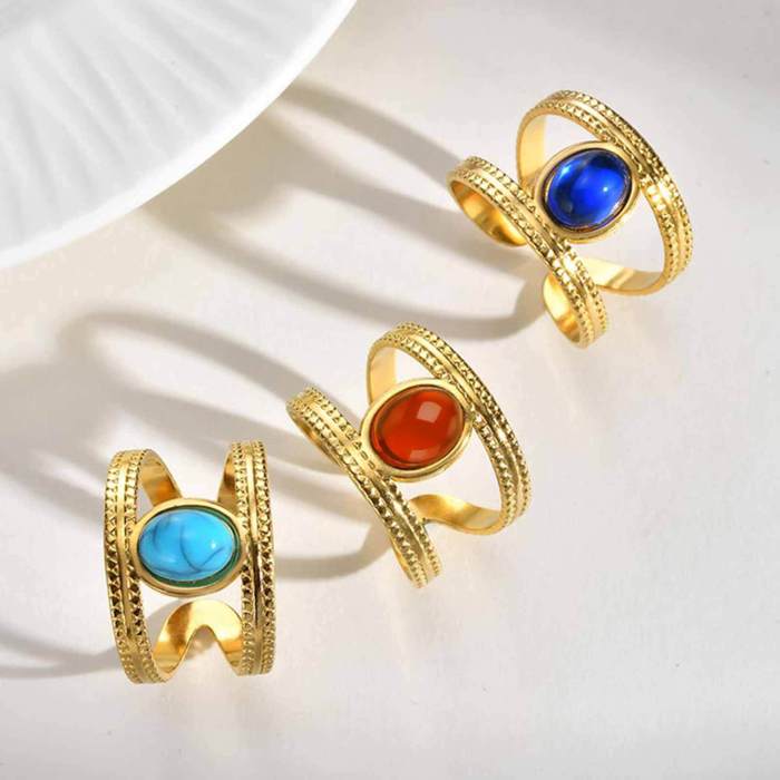 Minimalist Gold Plated Open Ring with Colorful Stones Bulk