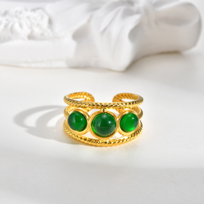 Wholesale Stainless Steel Green Stone  Ring