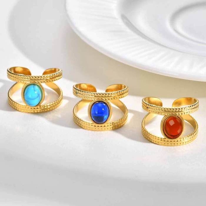 Minimalist Gold Plated Open Ring with Colorful Stones Bulk