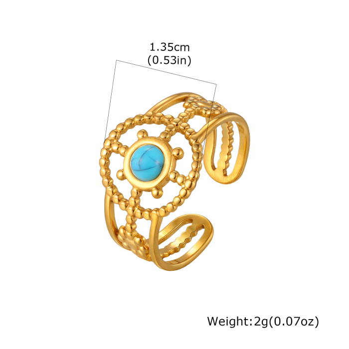 Wholesale Bohemian Gold Stainless Steel Turquoise Ring Set