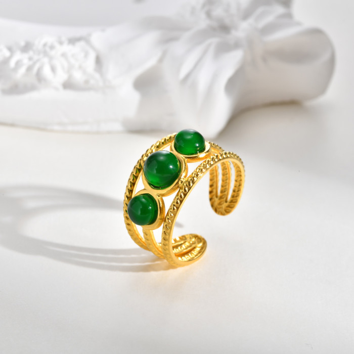 Wholesale Stainless Steel Green Stone  Ring