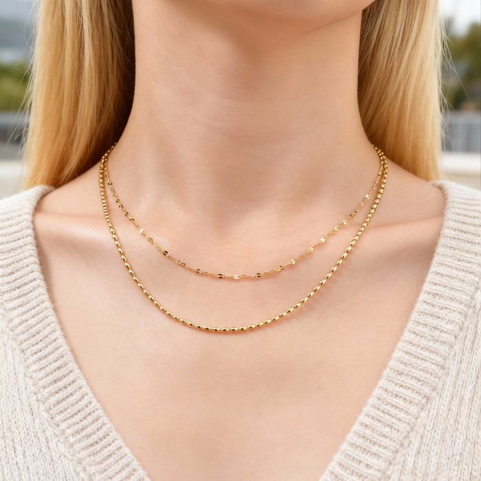 Wholesale 18K Gold Plated Stainless Steel Layered Necklace Set