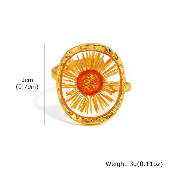 Wholesale Stainless Steel Real Dried Flower Resin Rings