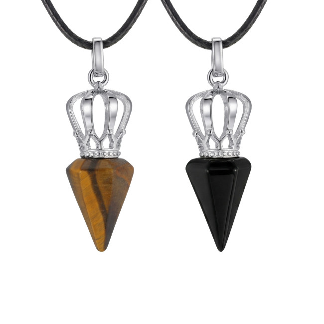 Wholesale Stainless Steel Crown Crystal Point Necklace