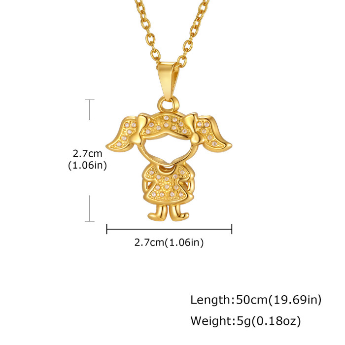 Wholesale Stainless Steel Cute Cartoon Boy & Girl Necklace