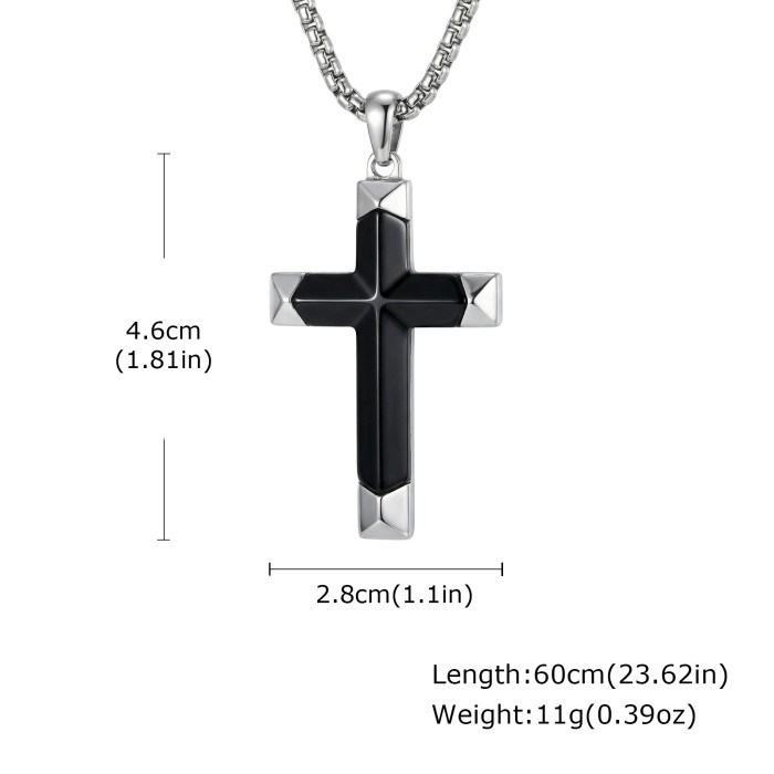 Wholesale Stainless Steel Black Onyx Cross Necklace