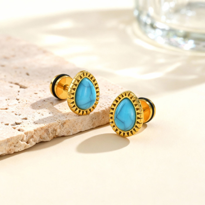 Wholesale Stainless Steel Turquoise Teardrop Stud Earrings