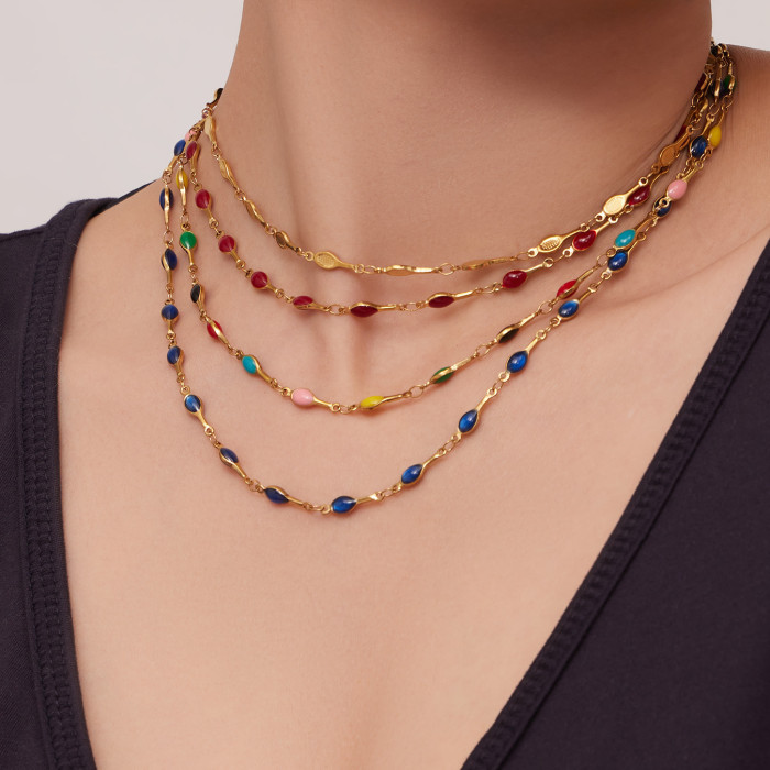 Wholesale Colorful Enamel Olive Link Jewelry Set