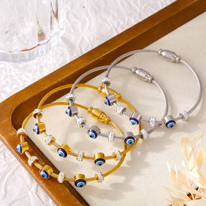 Wholesale Stainless Steel Evil Eye Cable Wire Bangle