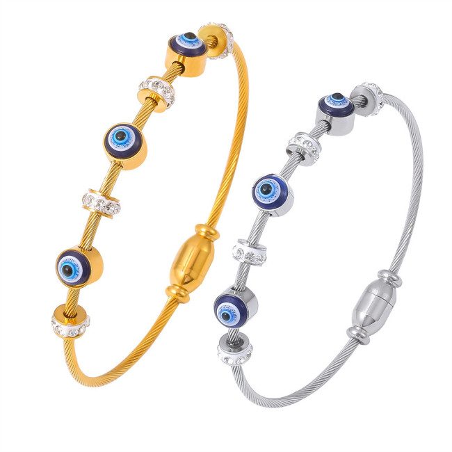 Wholesale Stainless Steel Evil Eye Cable Wire Bangle