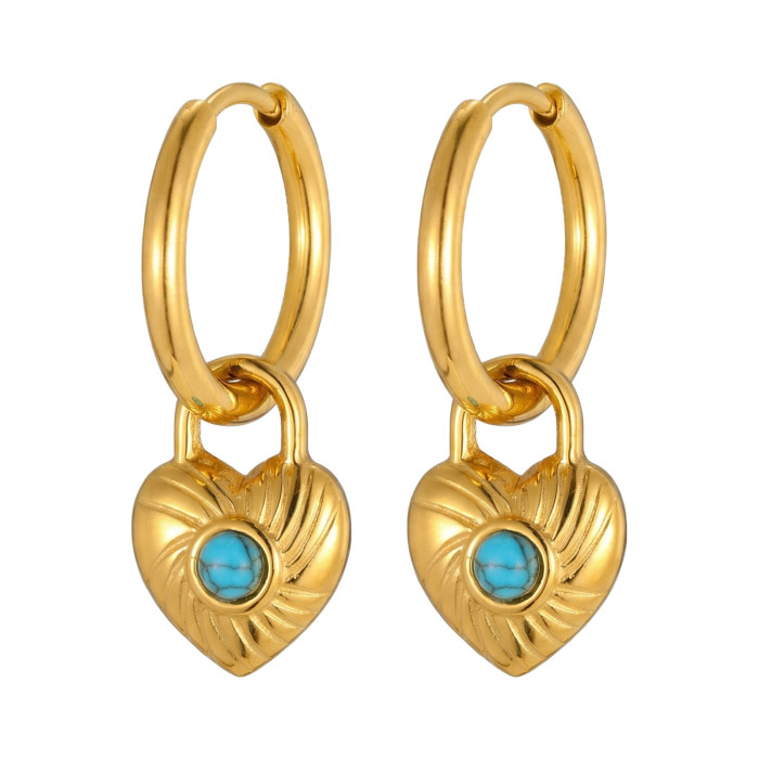 Wholesale Stainless Steel Heart Turquoise Hoop Earrings