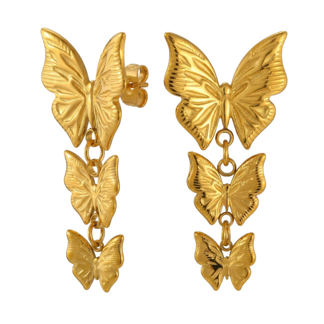 Wholesale 18K Gold Plated Triple Butterfly Dangle Earrings