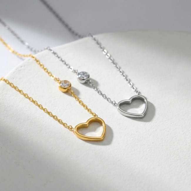 Wholesale Stainless Steel Heart Necklace with Zircon