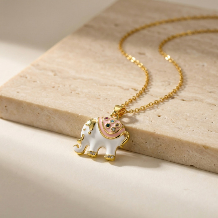 Wholesale Brass 18K Gold Plated Enamel Elephant Pendant