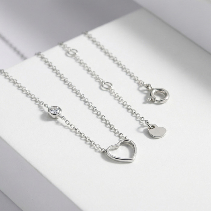 Wholesale Stainless Steel Heart Necklace with Zircon