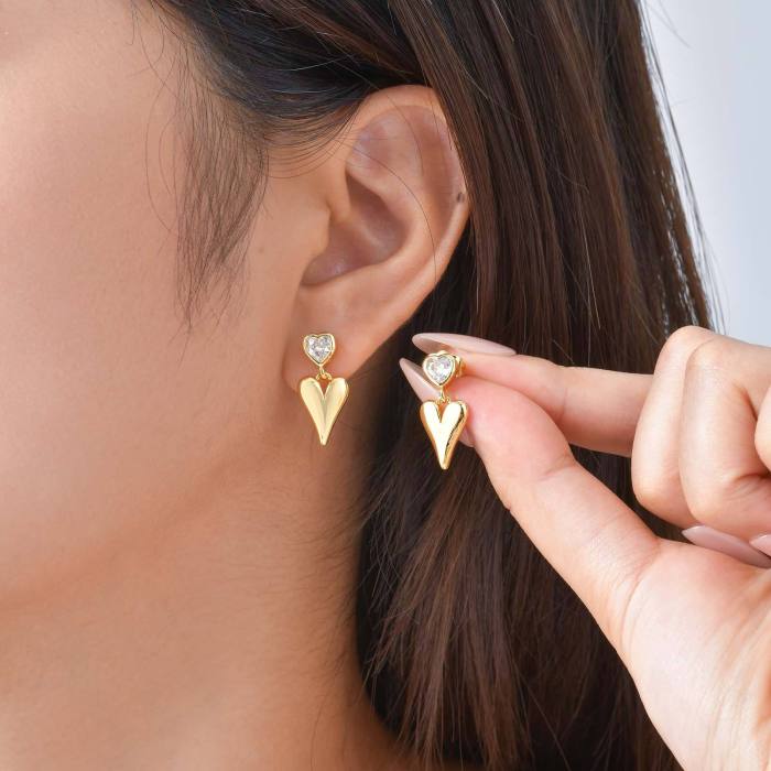 Wholesale Brass Heart Crystal Dangle Earrings