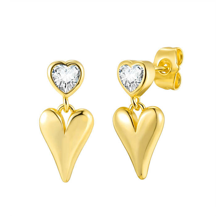 Wholesale Brass Heart Crystal Dangle Earrings
