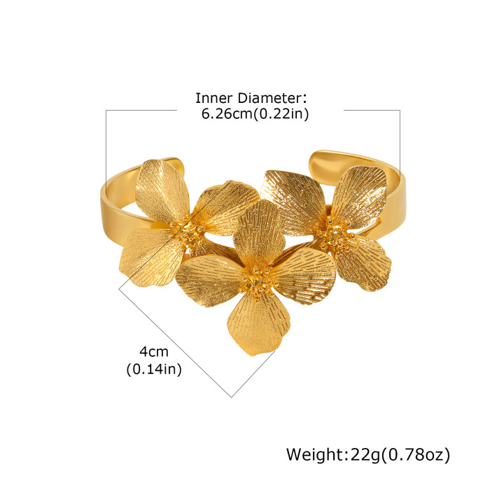 Wholesale Stainless Steel Triple Flower Cuff Bangle