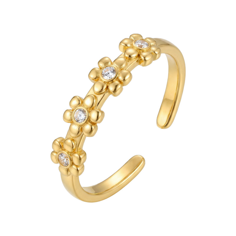 Wholesale Stainless Steel Five-Flower Zircon Open Ring
