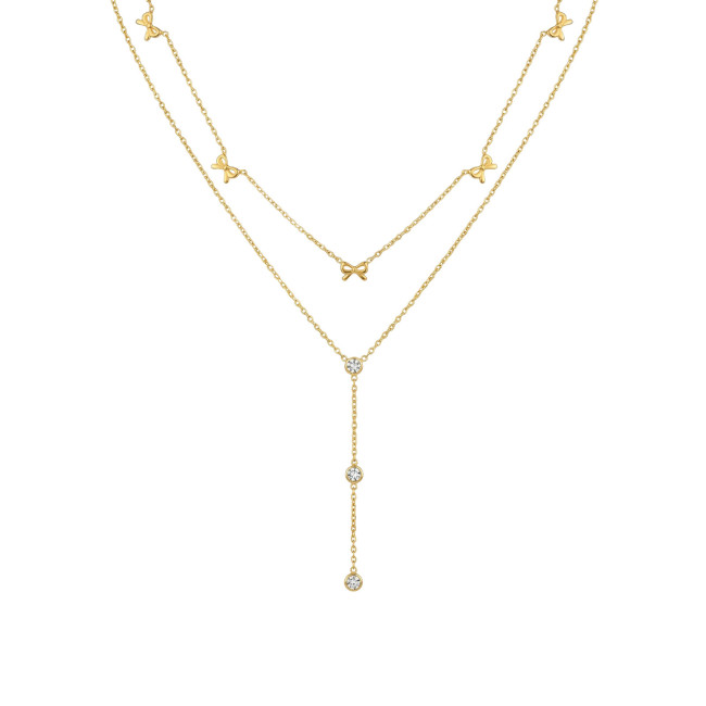 Wholesale Stainless Steel Bow Knot Charm Necklace