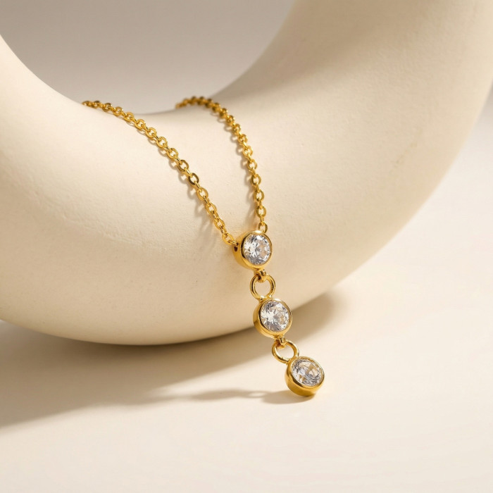 Wholesale Stainless Steel Three-Stone Drop Necklace
