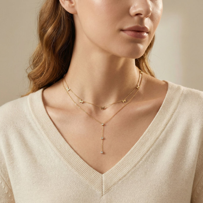 Wholesale Stainless Steel Bow Knot Charm Necklace