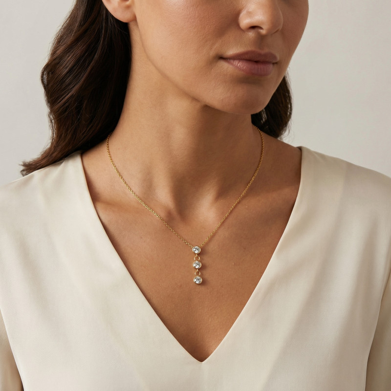 Wholesale Stainless Steel Three-Stone Drop Necklace