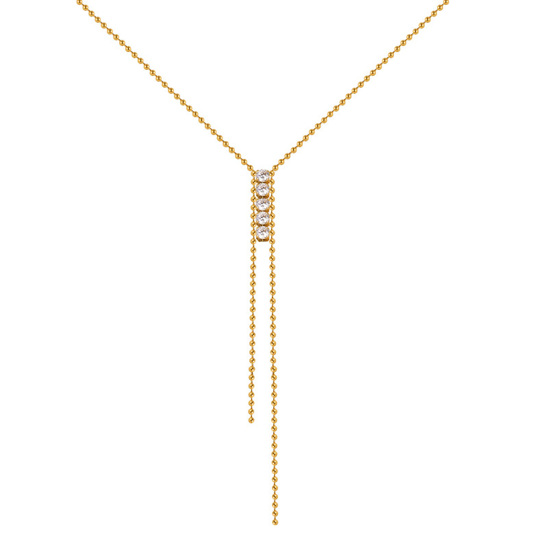 Wholesale 18K Gold Plated Ball Chain Y-Necklace with Zircon