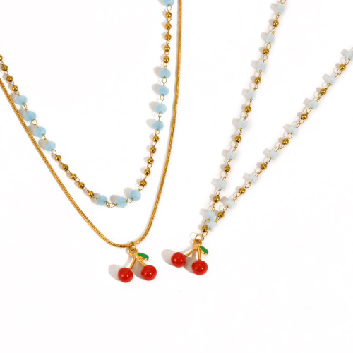 Wholesale 18K Gold Plated Red Cherry Pendant Necklace Set