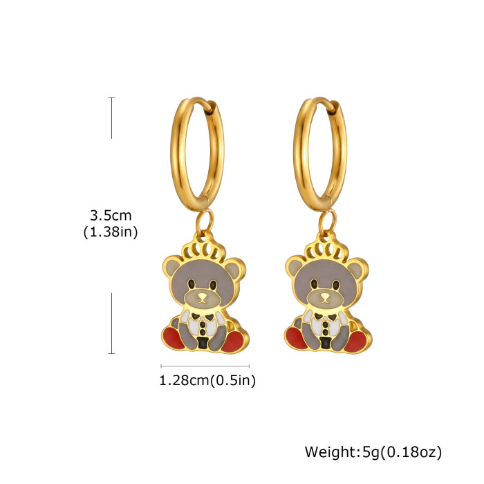 Wholesale Stainless Steel Enamel Bear Hoop Earrings